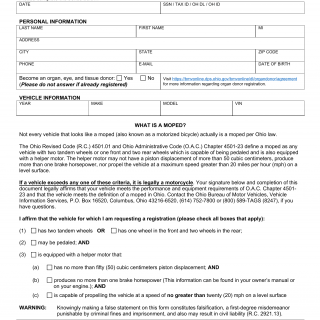 Form BMV 4510. Motorized Bicycle - Moped Registration Application