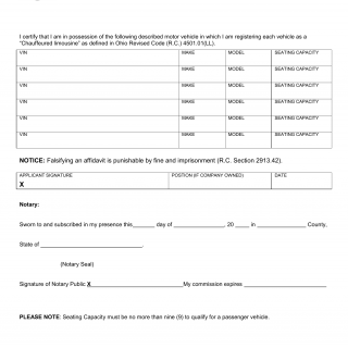 Form BMV 4632. Affidavit for Registration of Livery Vehicles