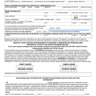 Form BMV 4806. Application and Affidavit for Historical License Plates