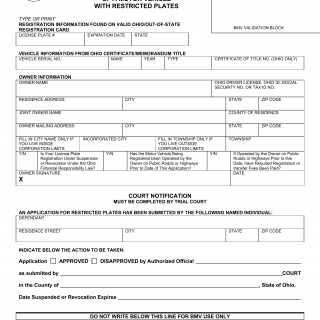 Form BMV 4808. Application for a Registration of a Motor Vehicle with Restricted Plates/Decal