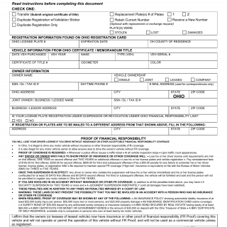 Form BMV 4809. Application for Duplicate Registration Card, Transfer, Replacement Plates / Validation Sticker