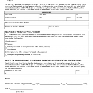 Form BMV 4817. Affidavit for Military Sacrifice License Plates