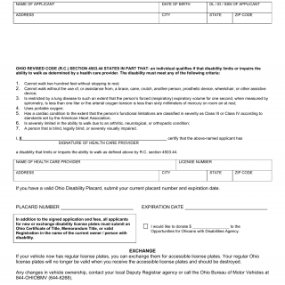 Form BMV 4834. Physician/Chiropractor's Certification of Eligibility for License Plates for Persons with Disabilities