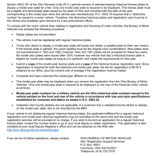 Form BMV 4853. Historical "Model-Year" Plate Information and License Plate Affidavit