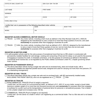 Form BMV 5712. Affidavit for Registration