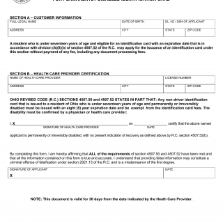 Form BMV 5755. Health Care Provider Certification of Eligibility for Permanently Disabled ID Card