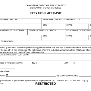 Form BMV 5791. Fifty-Hour Affidavit