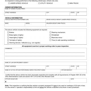 Form DPS 1373. Authorization For The Operation of Under-Speed Vehicle/Utility Vehicle or Mini-Truck on Public Streets and Highways