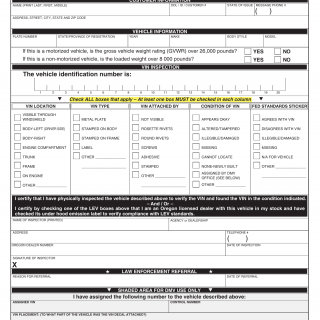 Oregon DMV Form 735-0011. Vehicle Identification Number (VIN) Inspection Form