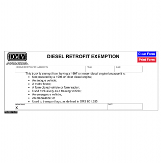 Oregon DMV Form 735-1403. Diesel Retrofit Exemption Form