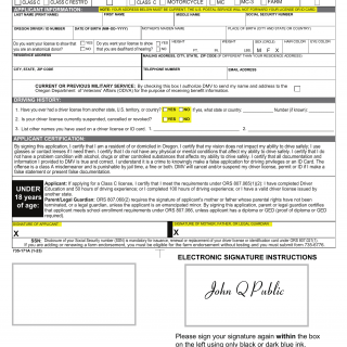 Oregon DMV Form 735-0171A. Valid Without Photo License/Permit Application