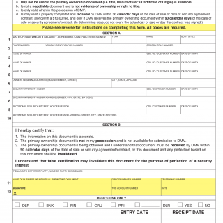Oregon DMV Form 735-0227. Transitional Ownership Document (TOD)