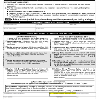 Oregon DMV Form 735-0024. Certificate of Vision
