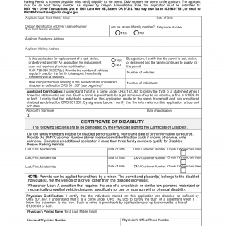 Oregon DMV Form 735-0265FPP. Disabled Person Parking Family Placard Application