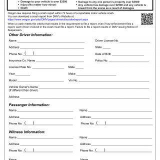 Oregon DMV Form 735-0032X. Crash Information Exchange Checklist