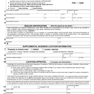 Oregon DMV Form 735-0372. Supplemental Dealer/Rebuilder Vehicle Dealer Certificate Application