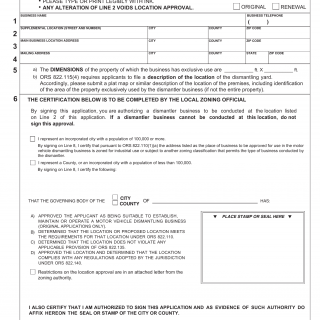 Oregon DMV Form 735-0373A. Application for Supplemental Business Certificate as a Dismantler of Motor Vehicles or Salvage Pool Operator