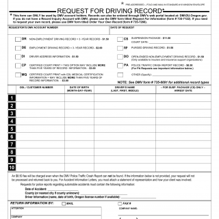 Oregon DMV Form 735-0048. Record Request - Driving Record
