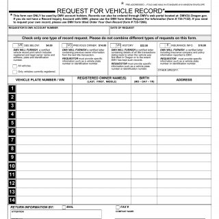 Oregon DMV Form 735-0049. Record Request - Vehicle Record
