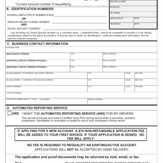 Oregon DMV Form 735-6037. Record Inquiry Account Application