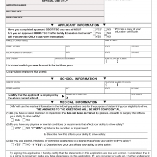 Oregon DMV Form 735-6050B. Commercial Driver Training School Instructor Application