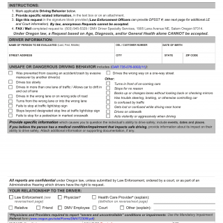 Oregon DMV Form 735-6066. Driver Evaluation Request