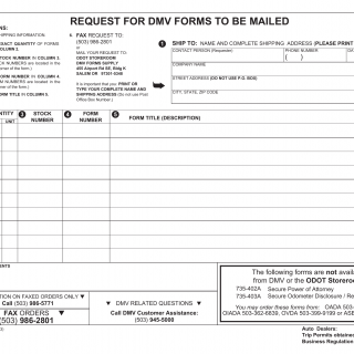 Oregon DMV Form 735-6110. Request for DMV Forms to be Mailed