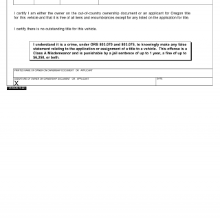 Oregon DMV Form 735-6436. Certification of Liens On an Imported Vehicle