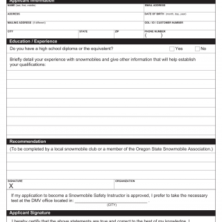 Oregon DMV Form 735-6616. Snowmobile Safety Instructor Application