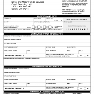 Oregon DMV Form 735-6659. Report of Uninsured Crash - This Form is for Insurance Companies ONLY