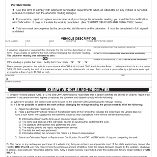 Oregon DMV Form 735-6747. Odometer Repair or Replacement Certification