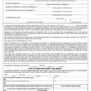 Oregon DMV Form 735-6773. Class C Non-Commercial Third Party Drive Test Program Bond