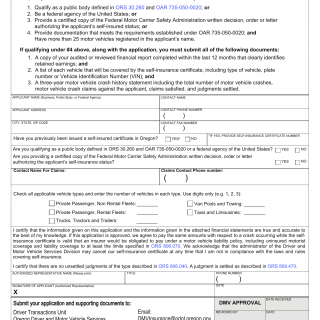 Oregon DMV Form 735-6798. Application for Self-Insurance Certificate