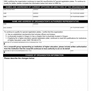 Oregon DMV Form 735-6942. Special Registration Organization Annual Statement of Continuing Eligibility