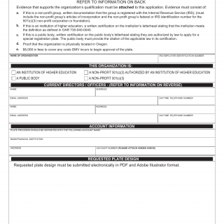 Oregon DMV Form 735-7076. Application for Approval of a Special Registration Plate