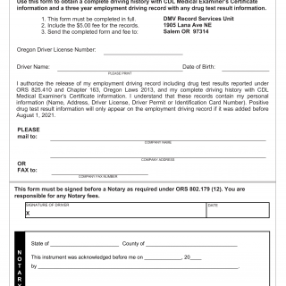 Oregon DMV Form 735-7195. Request for Complete Driver History (MC)