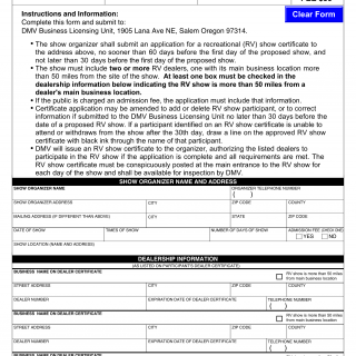 Oregon DMV Form 735-7225. Application for Recreational Vehicle Show CertificateвЂ‹