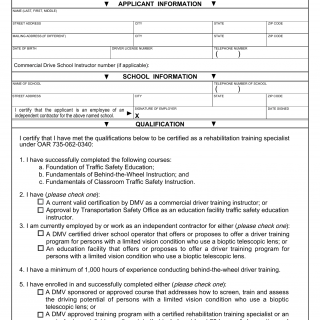 Oregon DMV Form 735-7273. Rehabilitation Training Specialist Application