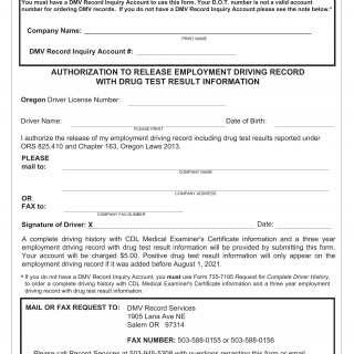 Oregon DMV Form 735-7291. Account Holder Request For Complete Driving History (MC)