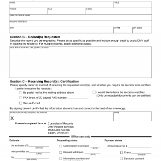 Oregon DMV Form 735-7312. DMV Public Record Request