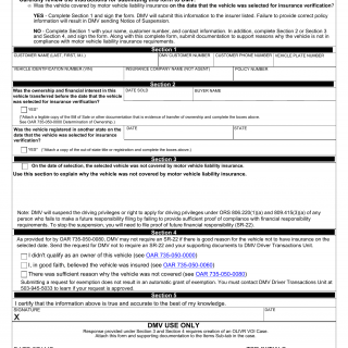 Oregon DMV Form 735-7400. Motor Vehicle Liability Insurance Verification Response Form (English)