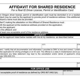 Oregon DMV Form 735-7480. Affidavit For Shared Residence - For a Real ID Driver License, Permit or ID Card