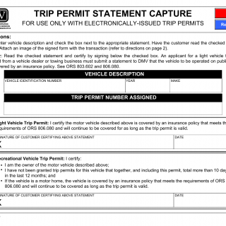 Oregon DMV Form 735-7496. Trip Permit Statement Capture
