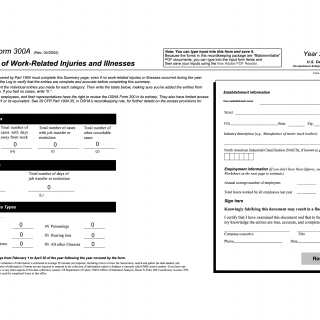 OSHA Form 300A. Summary of Work-Related Injuries and Illnesses