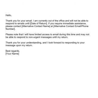 Out of Office Message example