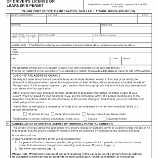 PA DOT Form DL-100A. Request For Cancellation Of Driver's License or Learner's Permit