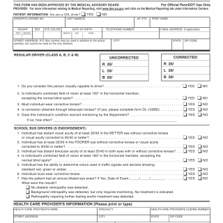 PA DOT Form DL-102. Report of Eye Examination