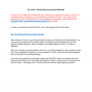 PA DOT Form DL-121A DS. School Bus Seizure Reporting Form