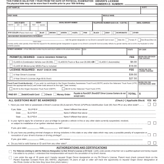 PA DOT Form DL-180. Non-Commercial Learner's Permit Application