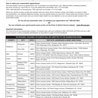 PA DOT Form DL-248L. Special Point Examination Location List